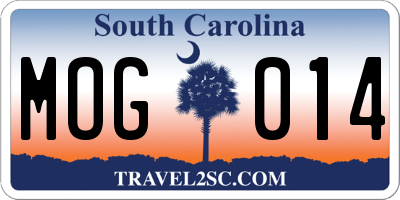 SC license plate MOG014