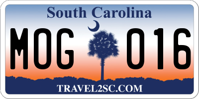 SC license plate MOG016