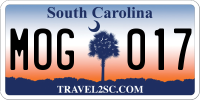 SC license plate MOG017