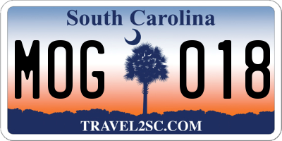 SC license plate MOG018
