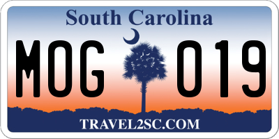 SC license plate MOG019