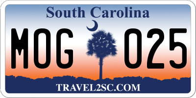 SC license plate MOG025