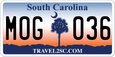 SC license plate MOG036