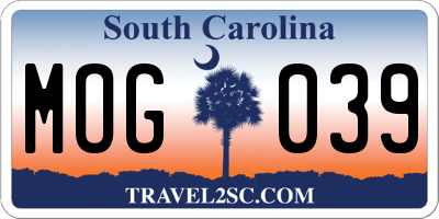 SC license plate MOG039