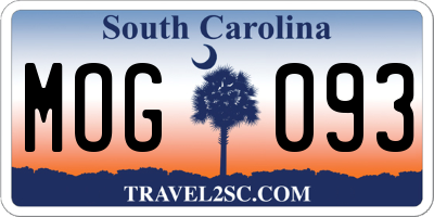SC license plate MOG093