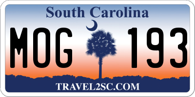 SC license plate MOG193