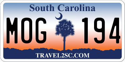 SC license plate MOG194