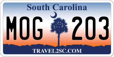SC license plate MOG203