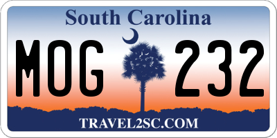SC license plate MOG232