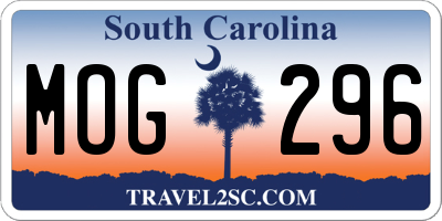 SC license plate MOG296