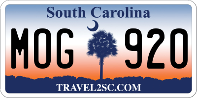 SC license plate MOG920