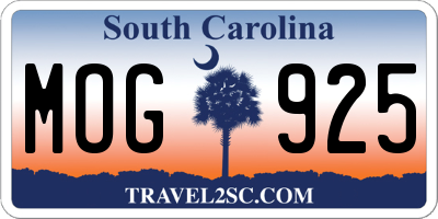 SC license plate MOG925
