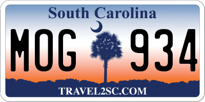 SC license plate MOG934