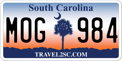 SC license plate MOG984