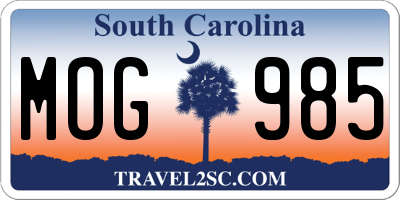 SC license plate MOG985