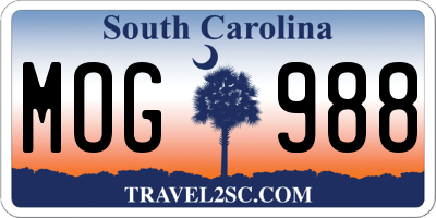 SC license plate MOG988
