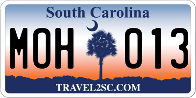 SC license plate MOH013