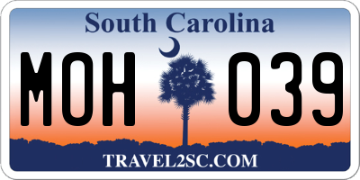 SC license plate MOH039