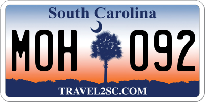 SC license plate MOH092