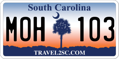 SC license plate MOH103