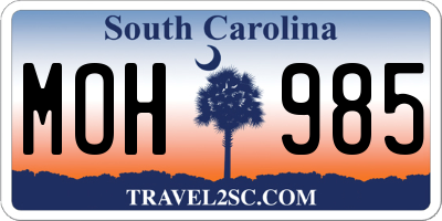 SC license plate MOH985