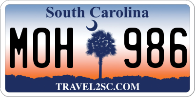 SC license plate MOH986