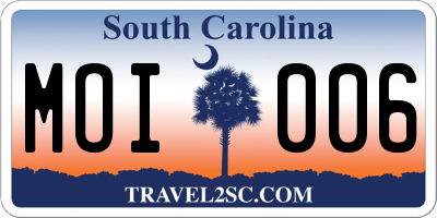 SC license plate MOI006