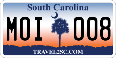 SC license plate MOI008