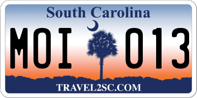 SC license plate MOI013