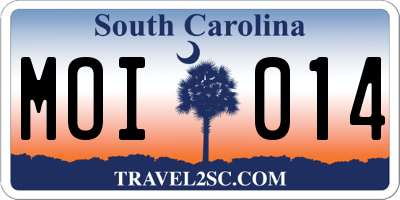 SC license plate MOI014