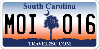SC license plate MOI016