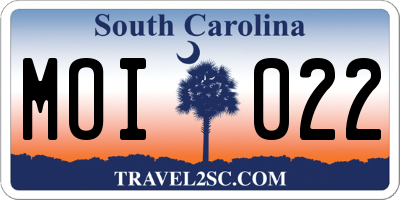 SC license plate MOI022