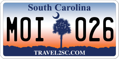SC license plate MOI026