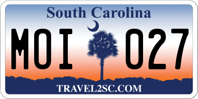 SC license plate MOI027