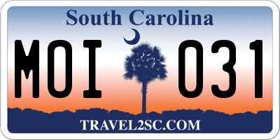 SC license plate MOI031