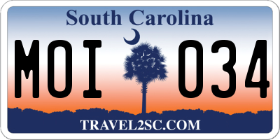 SC license plate MOI034