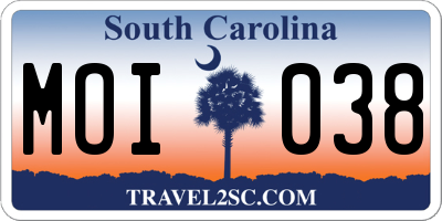 SC license plate MOI038