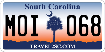SC license plate MOI068