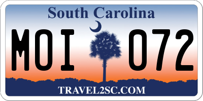 SC license plate MOI072