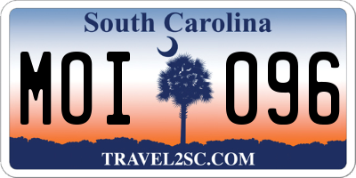 SC license plate MOI096