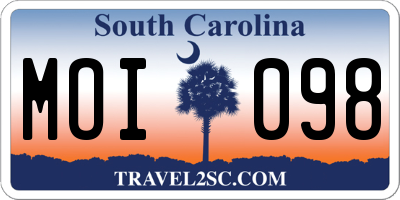 SC license plate MOI098