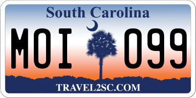 SC license plate MOI099