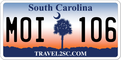 SC license plate MOI106