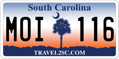 SC license plate MOI116
