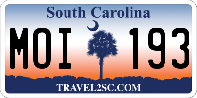 SC license plate MOI193