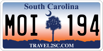SC license plate MOI194