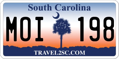 SC license plate MOI198