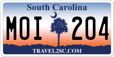 SC license plate MOI204