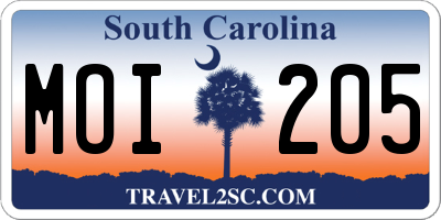 SC license plate MOI205