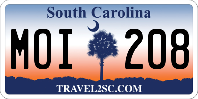 SC license plate MOI208